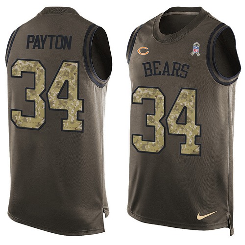 Men's Limited Walter Payton Nike Jersey Green - #34 Salute to Service Tank Top NFL Chicago Bears